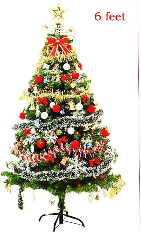 Pre-lit Decorated Christmas tree 6' ft/7' ft/8' ft Battery Operated - Decorated with Ornaments, Snowflakes, Cones, Stars, Gift Boxes etc. (6 ft)