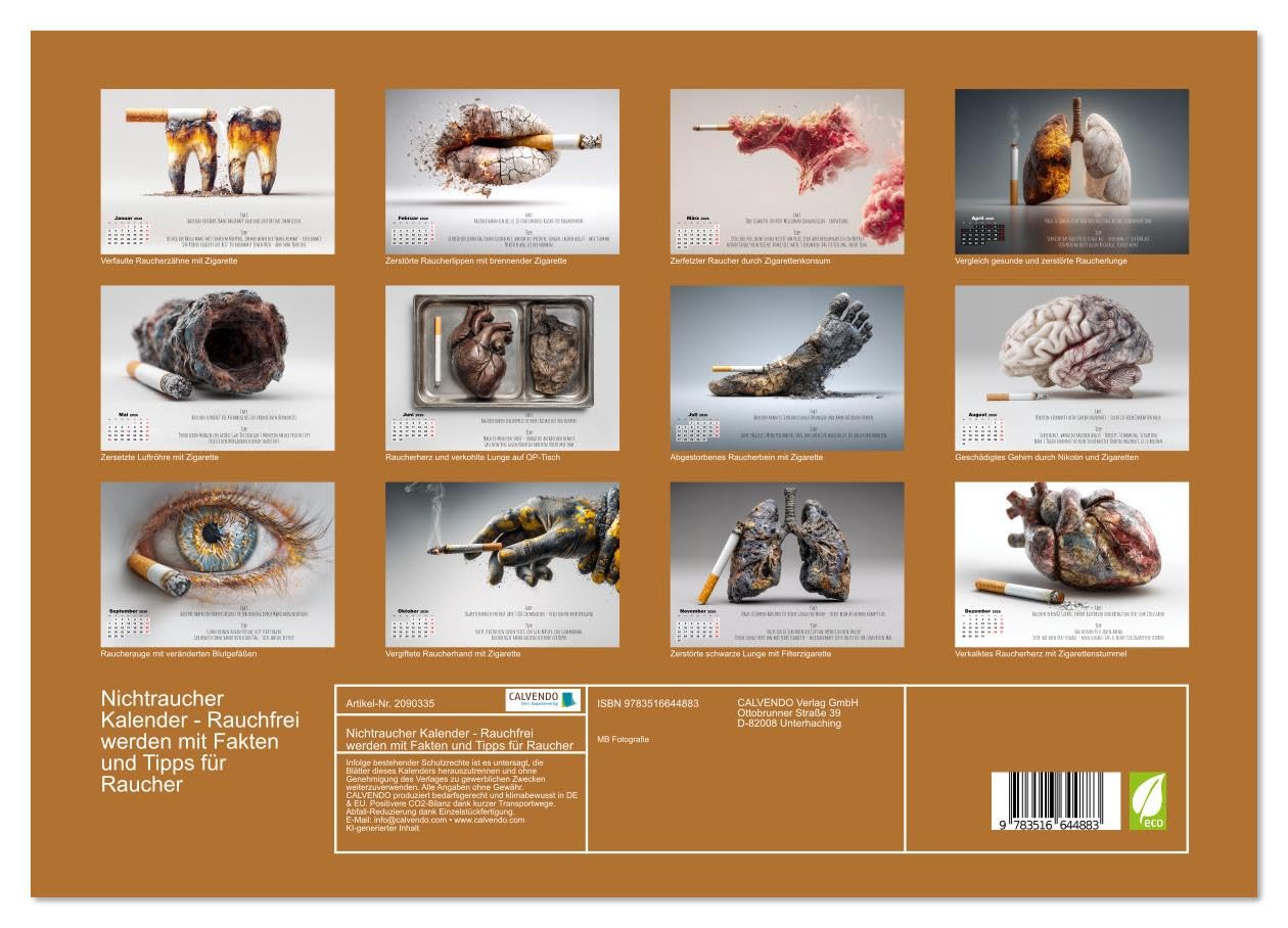 Nichtraucher Kalender - Rauchfrei werden mit Fakten und Tipps für Raucher (hochwertiger Premium Wandkalender 2026 DIN A2 quer), Kunstdruck in ... endlich Rauchfrei. (CALVENDO Gesundheit)