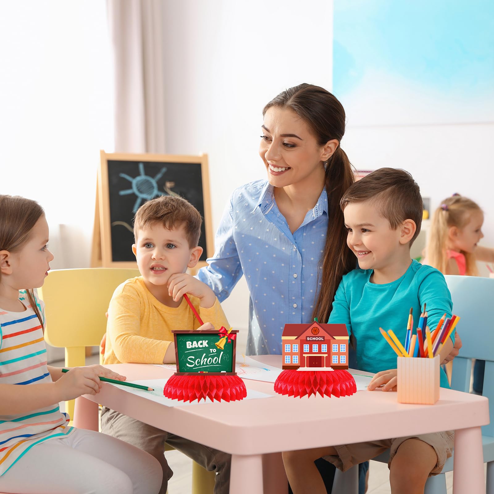 9-Piece Honeycomb Back To School Decor Set - Centerpieces For Classroom, Teacher Desk, First Day Party & Bulletin Boards