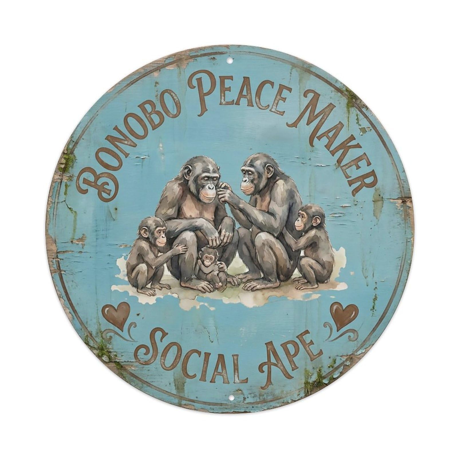 Cxhjca 8X8inch(20X20cm) Bonobo Peace Maker Social Ape Metal Tin Sign