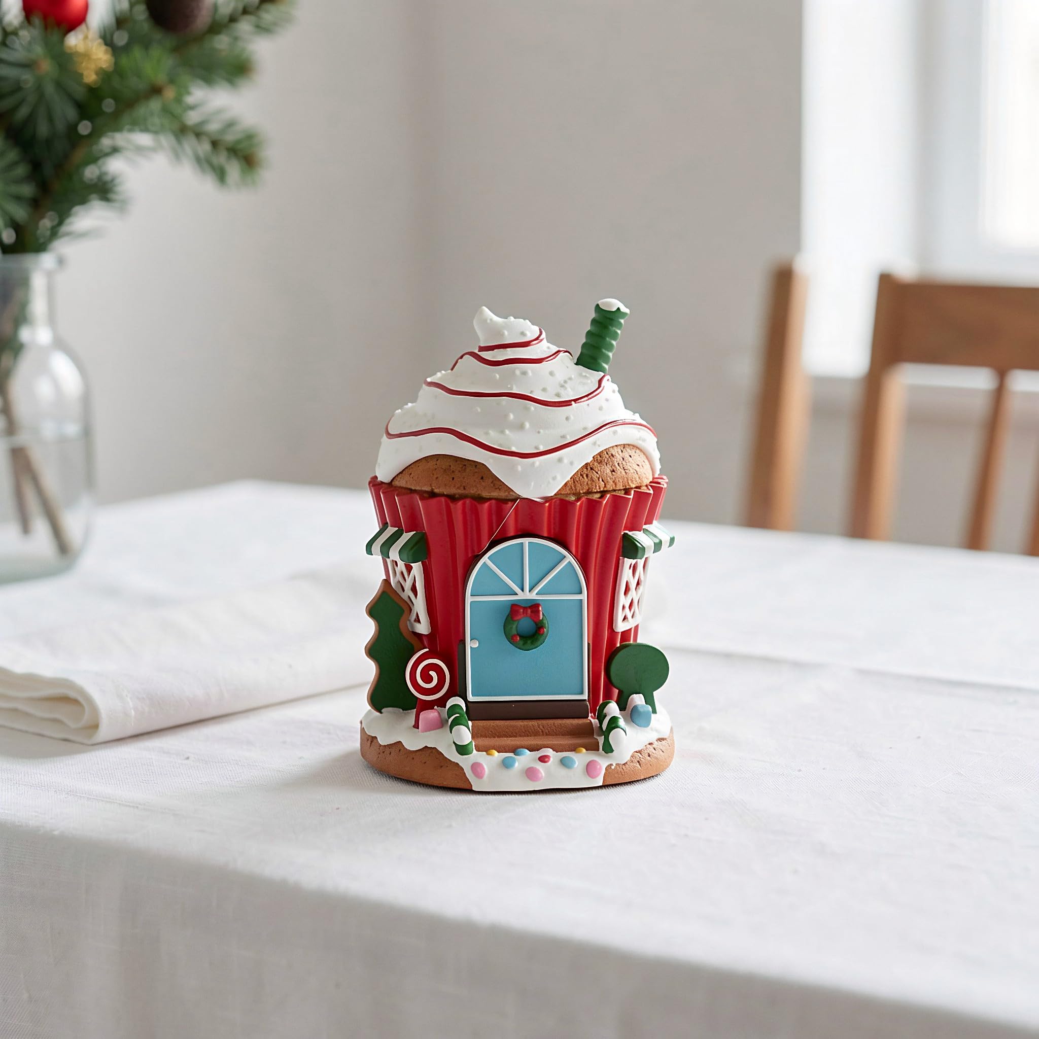 Kisangel Carillon natalizio con luce LED - Carillon a forma di casetta di Babbo Natale con gelato luminoso - Decorazione da tavolo per il soggiorno, ideale per le feste di Natale