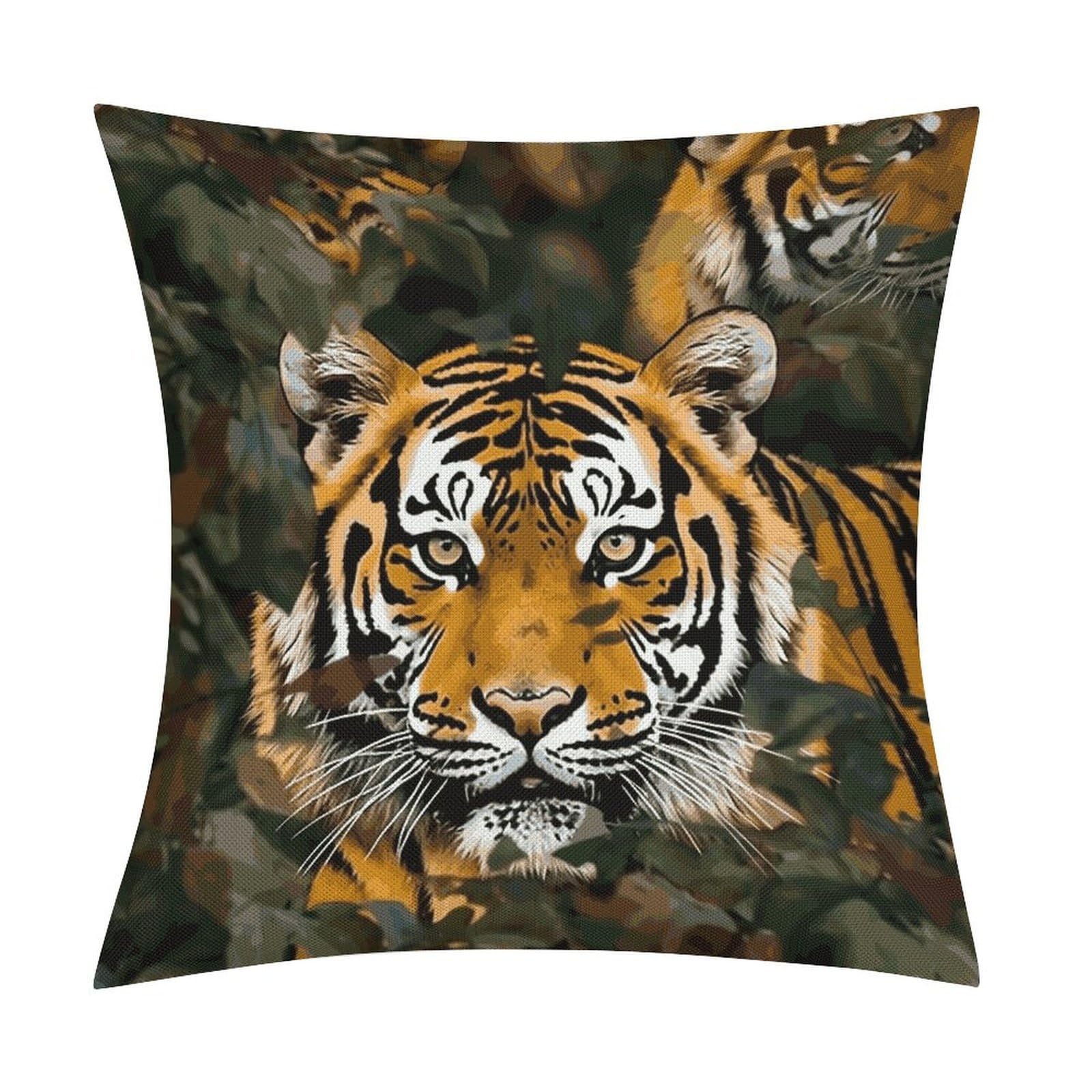 FekiLoot Camouflage Tiger Throw Pillow Cover Soft Square Cushion Case Farmhouse Cushion Cover Decorative Pillow Cover Modern Pillowcase for Sofa Living Room Bed Home Decor 18x18 Inch