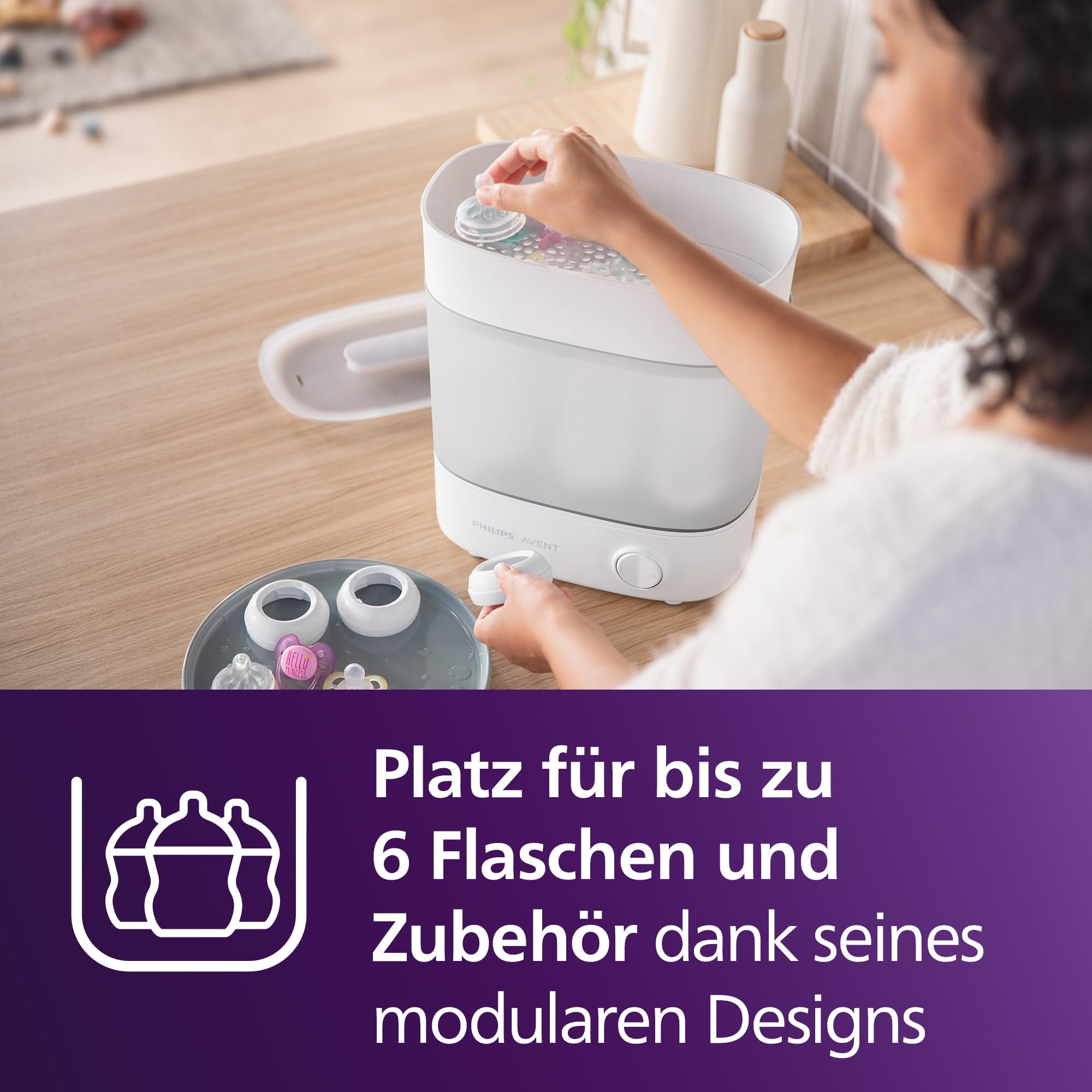 Philips Avent Sterilisator-Geschenkset SCF291/00 Elektrischer Dampfsterilisator mit Flasche und Saugerbürste