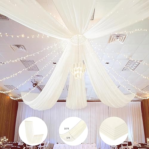 Cortinas de techo color marfil, 6 paneles de 5 x 10 pies para arco de boda, tela drapeada, cortinas de gasa para boda, cortinas decorativas con