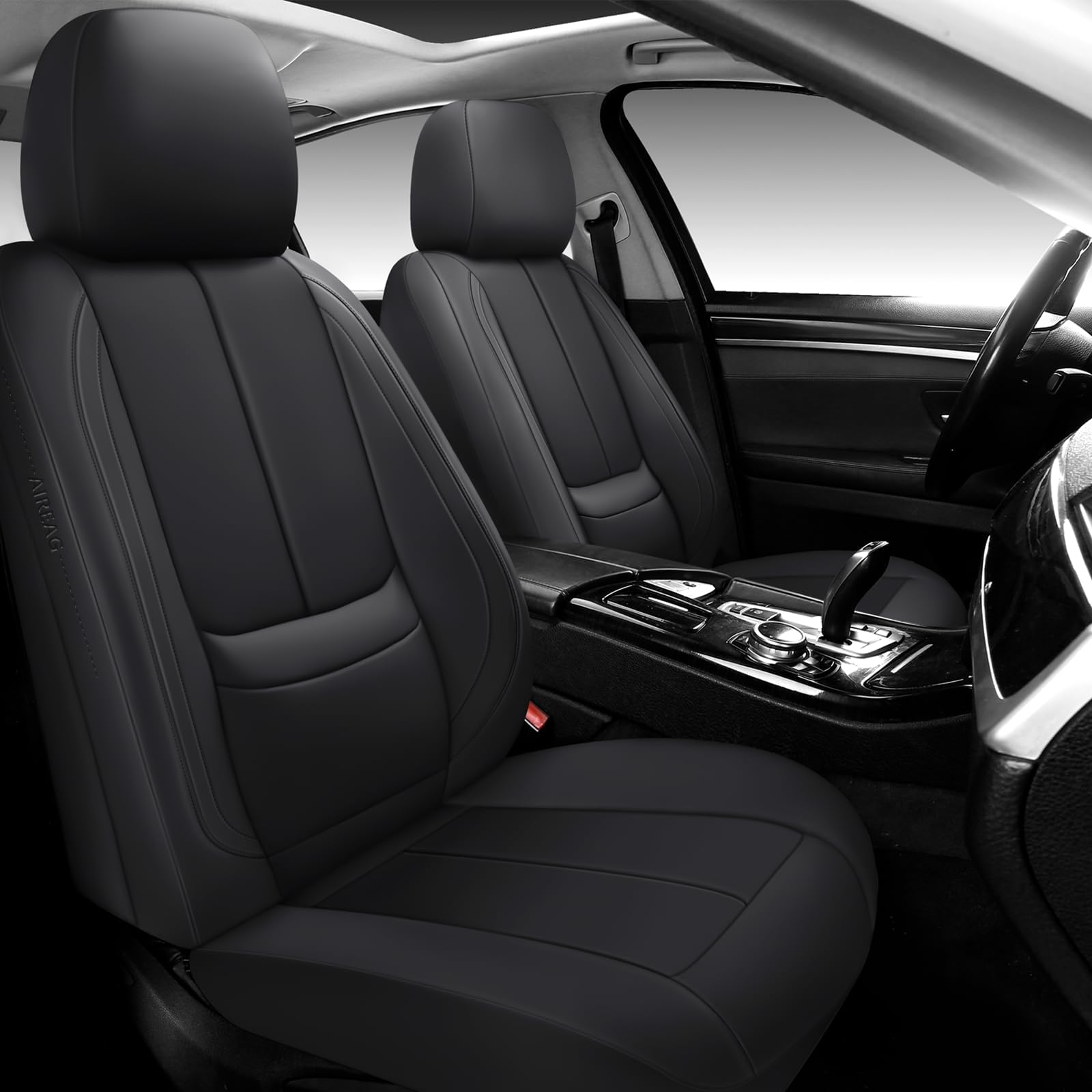 Full Coverage Leather Car Seat Covers,Waterproof Seat Covers for Cars,SUVs Pick-up Truck, Car Seat Cushion,Car Seat Protector,Front Seat Cover,Black Seat Cover with 2 Seats