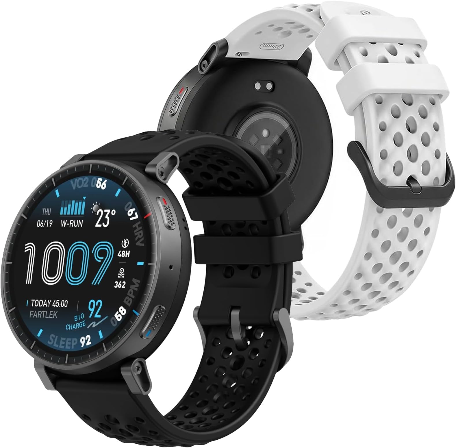 KZIOACSH 2 Pack Watch Strap for Amazfit Active Max, Quick Release Replacement Soft Silicone Waterproof Adjustable Sport Wrist Band Strap, Black+White