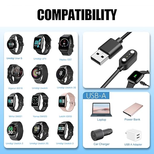 Miniatura 2 de Paquete de 2 Cargador de reloj inteligente de 23.6 in, cable de carga USB magnético para Letsfit Willful YAMAY SW023 ID205L SW021 ID205U ID205S