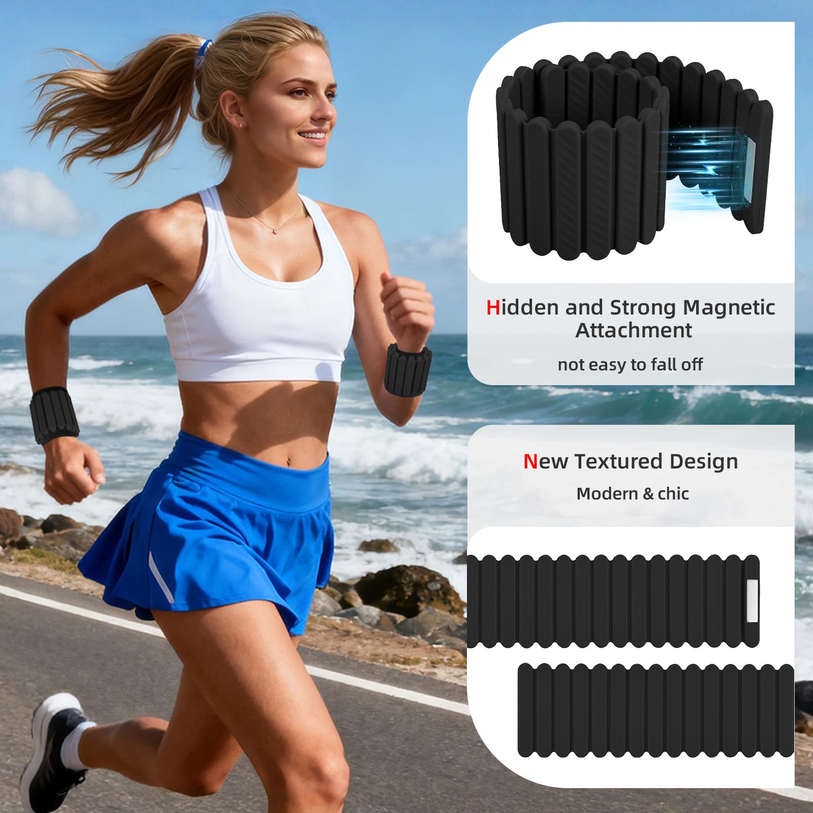 Abahub Pesi Magnetici Regolabili con Pesi 1kg Set da 2 per Polsi Caviglie | Polsiere per Palestra Domestica,Fasce con Pesi per Braccia e Gambe，Ankle Weights, Adatto per Yoga,Pilates, Jogging