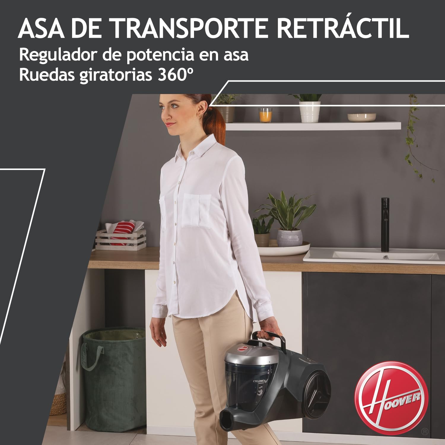 Hoover 39002259 H-Power 300 HP320PET, Aspiradora sin Bolsa Trineo, Tobera Turbo Pelo Mascotas y Tapicería, Compacta, Ciclónico, Selfdust Clean, 850W, Filtro Epa, 75dba, Cable 7 m, Negro, Depósito 2 l