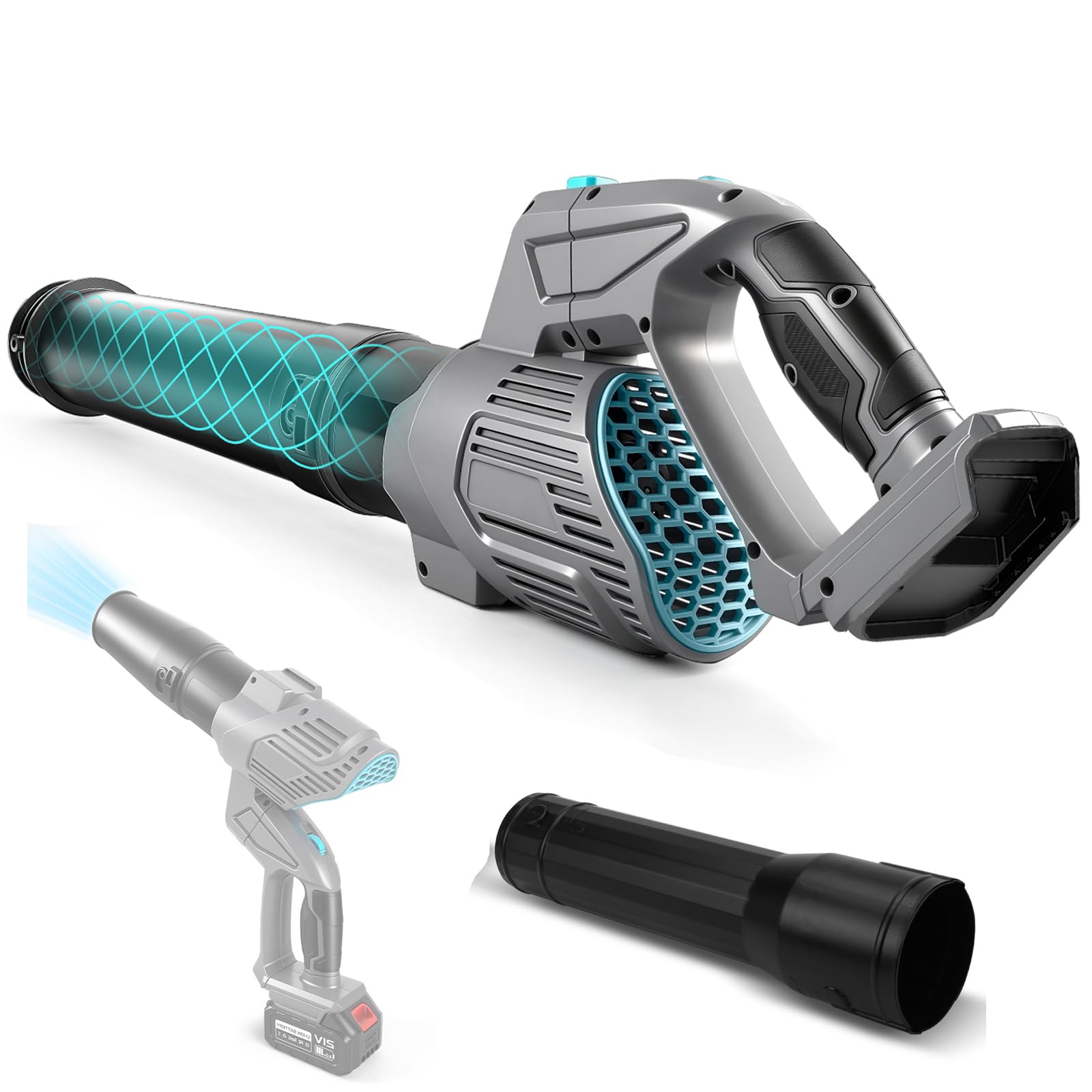 panthem Soffiatore a Batteria Compatibile con Makita 18V (senza batteria), Soffiatore Elettrico Senza Filo con Motore Brushless, 2 Ugelli Intercambiabili, Soffiatore Foglie per la Cura del Prato