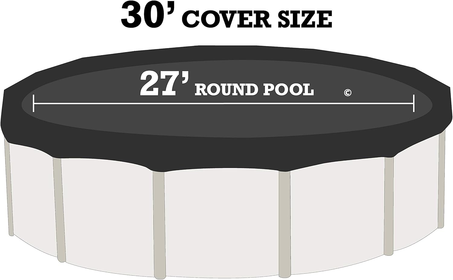 Winter Cover for 27-Foot Round Above Ground Swimming Pools | Total Cover Size 30-Foot | Blue/Black Reversible | 3-Foot Additional Material for Secure Installation