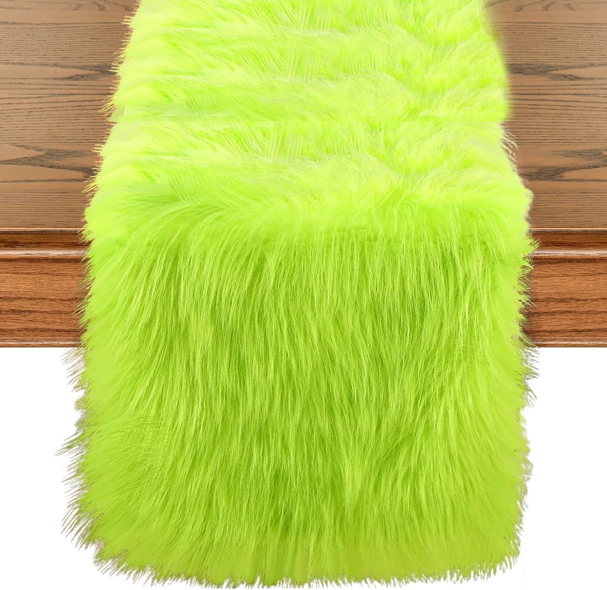 Christmas Green Faux Fur Table Runner Merry Christmas Table
