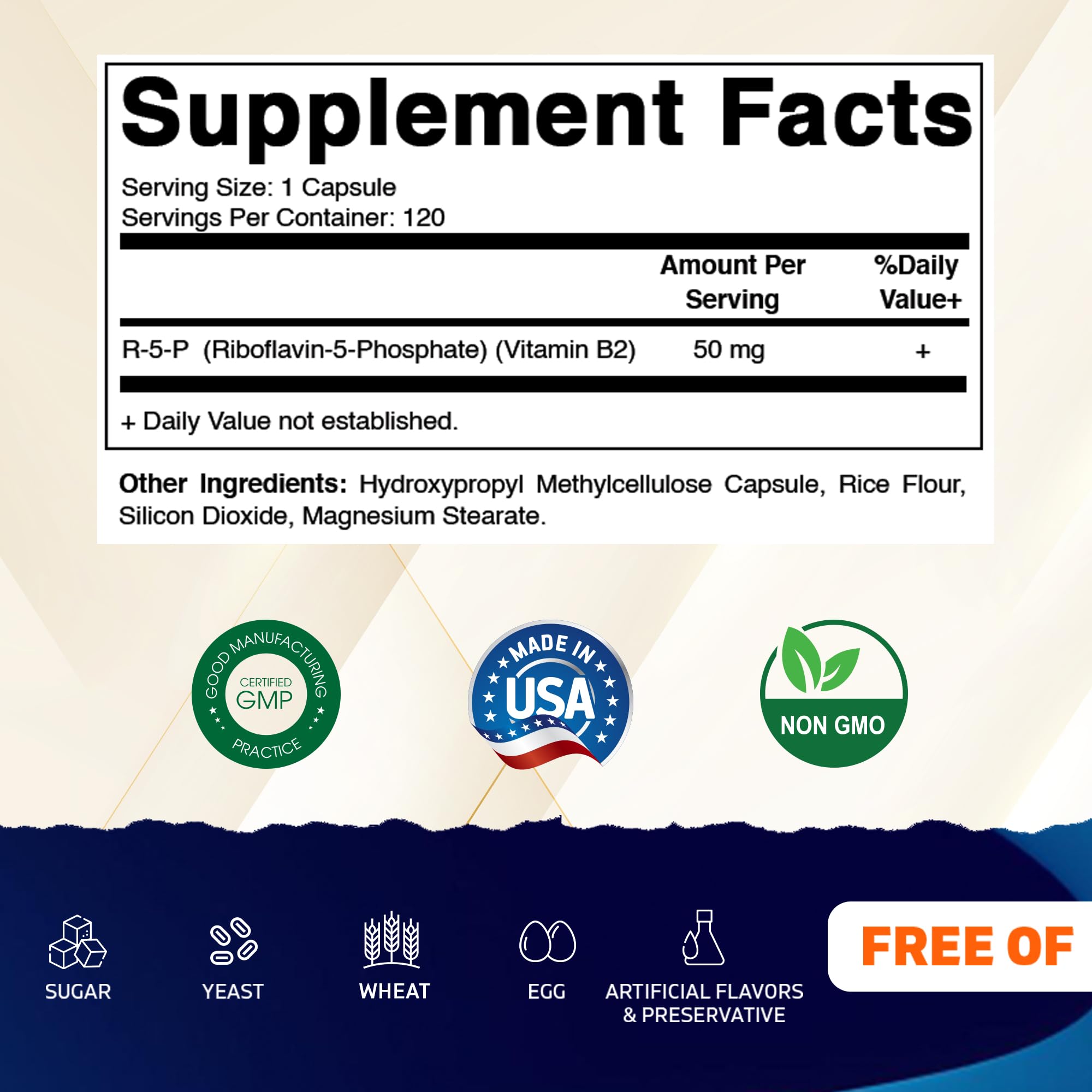 Vitamatic R-5-P Riboflavin-5-Phosphate (Vitamin B2) 50 mg | 120 Capsules | High Potency, Easy-to-Swallow Vegetarian Capsules — Amazon image 2
