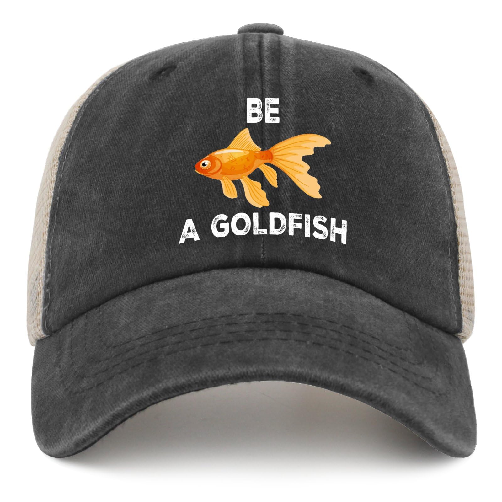 ATOurDealss Be A Goldfish Hat Trucker Hat for Men Funny Mesh Baseball Cap for Summer Black