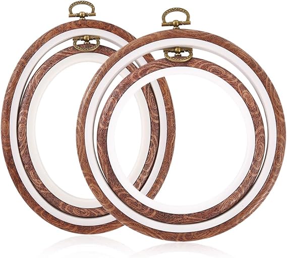 Caydo 4 Pieces Embroidery Hoops Cross Stitch Hoop Imitated Wood Embroidery Circle and Oval Set for Art Craft Sewing and Hanging