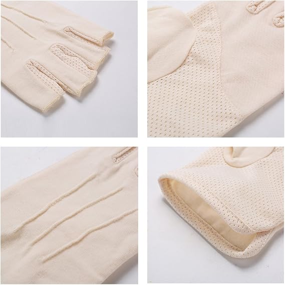 JISEN Men Sunscreen Fingerless Cotton Gloves UV Protection Driving Polyester Mittens