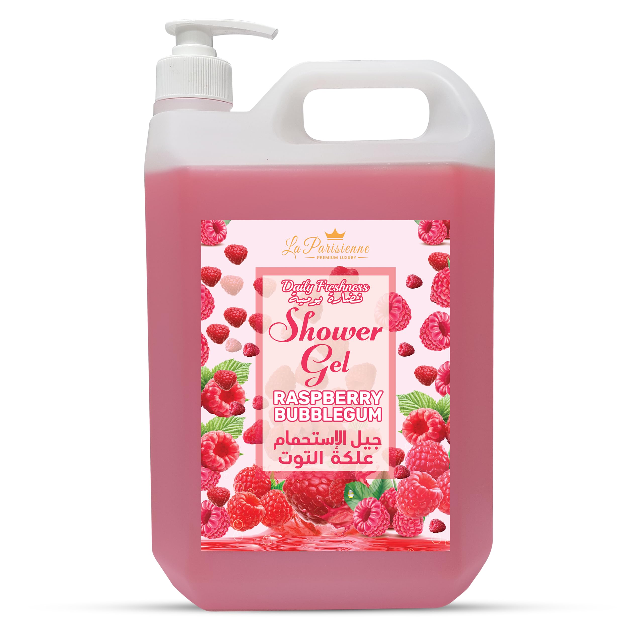 ECOLYTE+ Disinfectant La Parisienne Premium Luxury Shower Gel, For Women & Men with Vitamin E, Moisturizing, Soft & Silky Skin, Germ Protection, 12h Odour Protection, (Raspberry Bubblegum, 5 Liter)