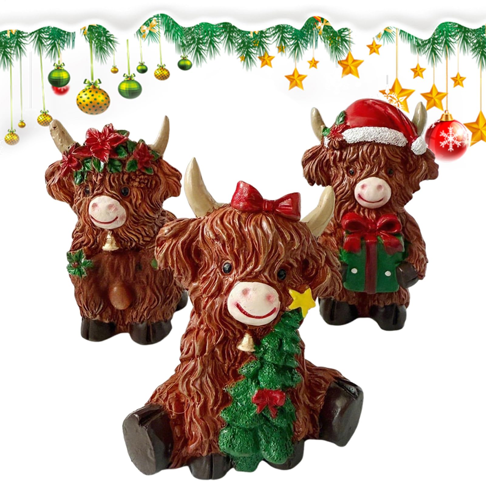 Estatua de vaca Highland en resina: figura decorativa con acabados de alta calidad