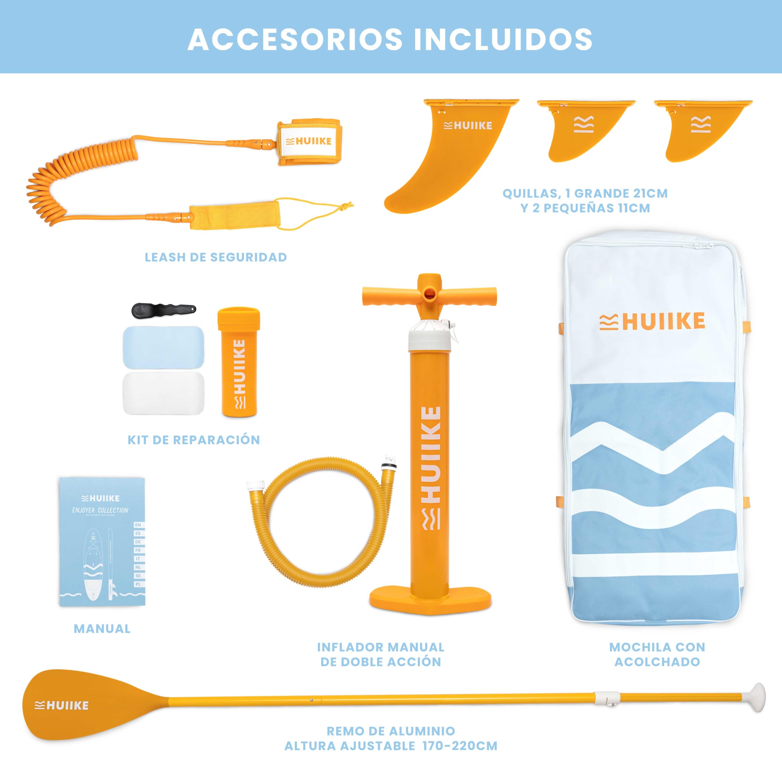 HUIIKE Tabla Paddle Surf Hinchable con Accesorios Incluidos, Remo, Quillas, Inflador. Stand Up Paddle Board Gran Estabilidad y Resistencia. 305 x 84 x 15 cm, Soporta hasta 130 kg — view 3