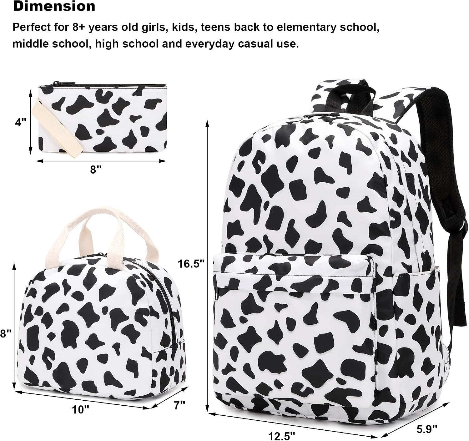 Girls School Backpacks for Kids Teens, 3-in-1 School Bag Bookbags Set with Lunch Bag Pencil Case