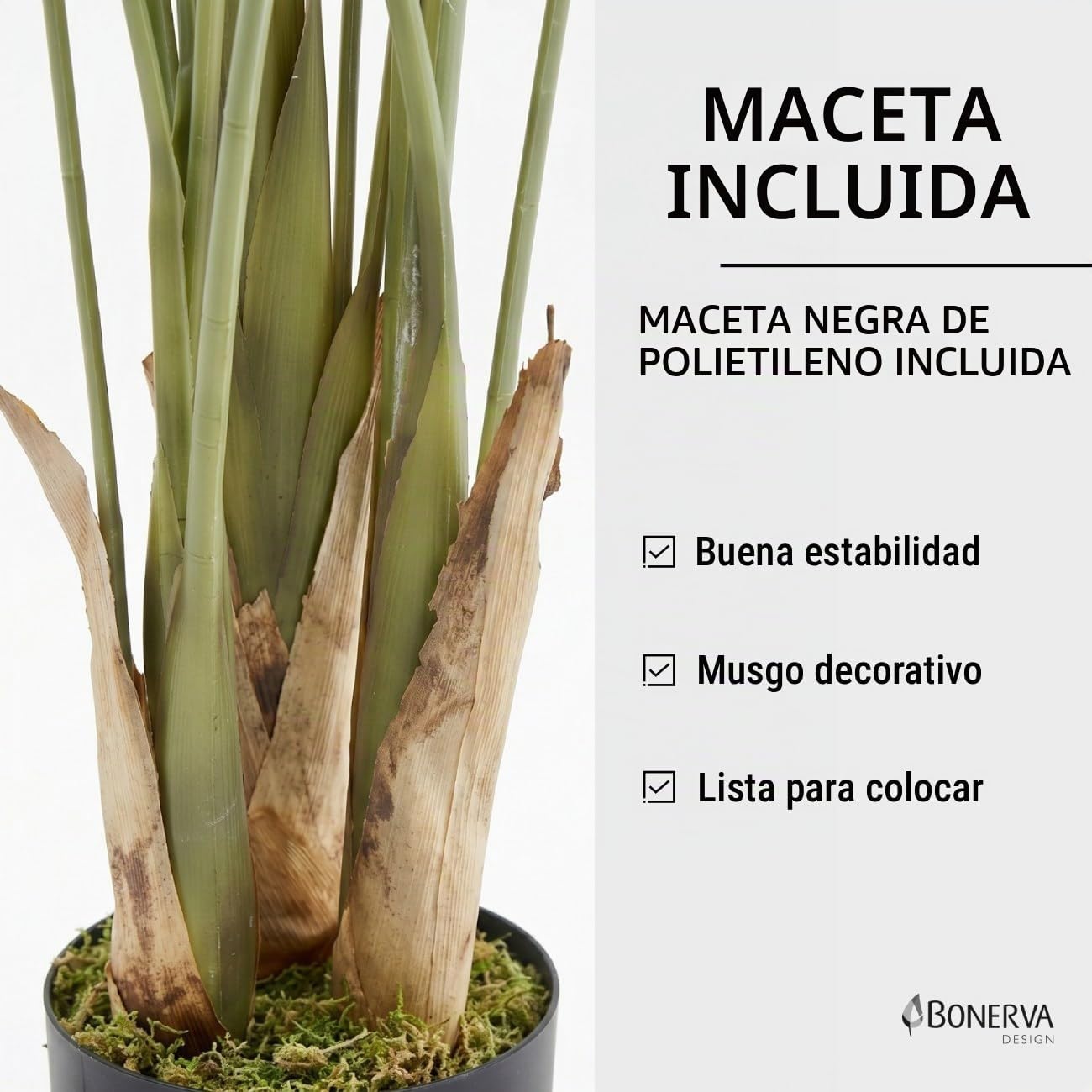 BONERVA | Strelitzia Artificial Ave del Paraíso 180 × 100 cm | Planta Artificial Grande con 18 Hojas y 3 Flores Realistas | para Interior con Maceta Incluida