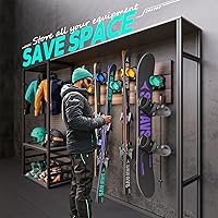 Vista 2 de Estante de pared de esquí y snowboard para pared de garaje se adapta a cualquier esquí/tabla, soporte de montaje de pared de esquí sin daños