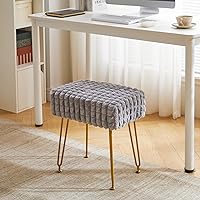 Vista 5 de IBUYKE Taburete rectangular otomano, taburete de tocador de maquillaje, mesa auxiliar de tocador, asiento de terciopelo para tocador, reposapiés