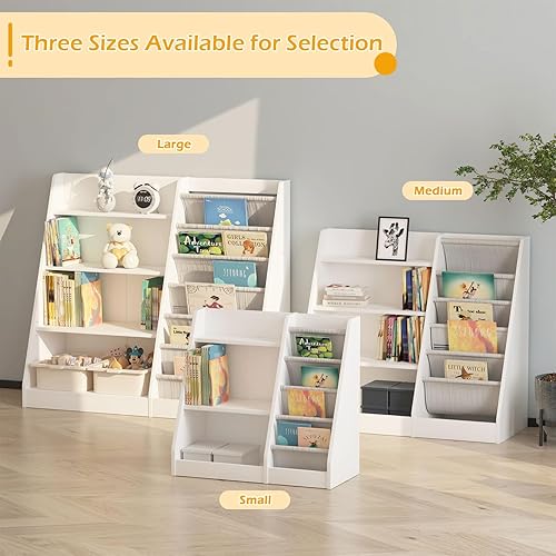 Miniatura 221 de Estantería de madera rosa de 4 niveles para niños, estantería de 5 capas, estante para libros de almacenamiento para bebés, organizador de juguetes