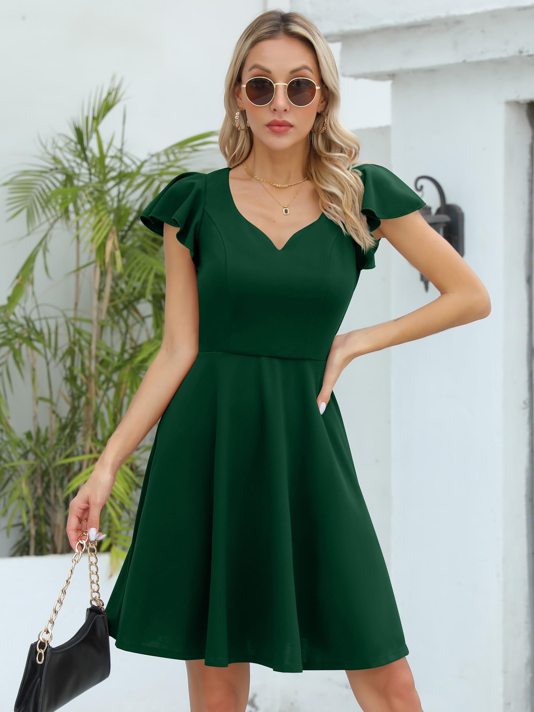 Missufe Vestido corto de cóctel para mujer, con mangas con vuelo, ajustado y acampanado