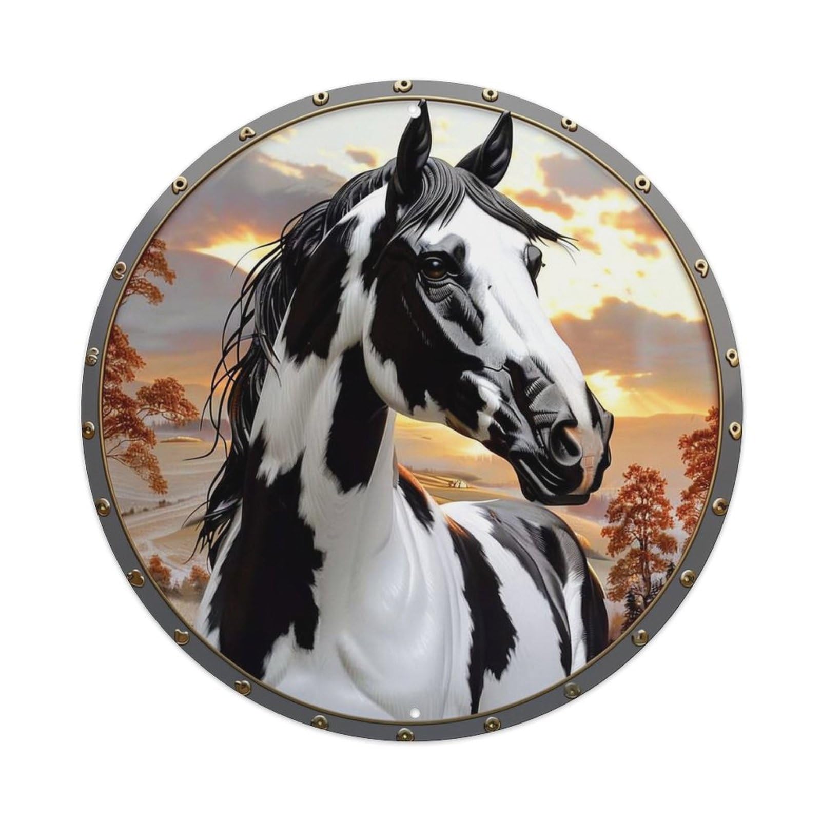 Black And White Horse Portrait Metal Tin Sign Plaque