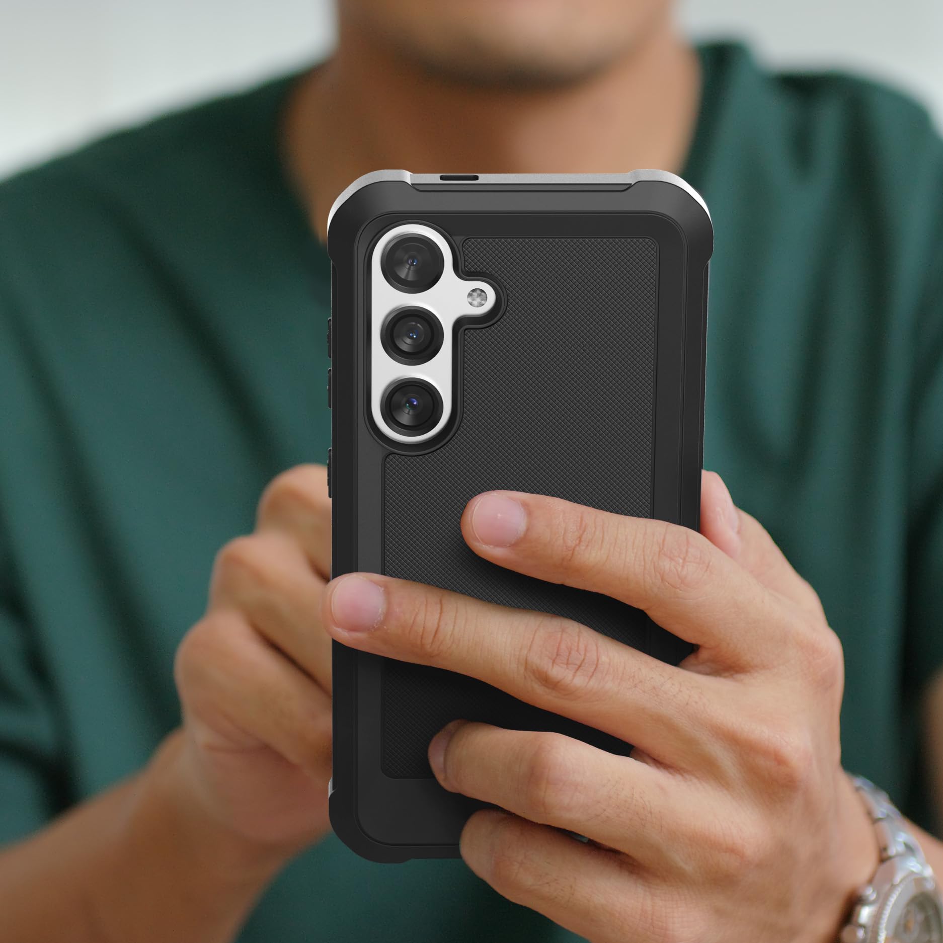 ENCASED Etui na pasek 2 w 1 z etui zaprojektowane dla Samsung Galaxy S24 Plus (2024), etui ochronne na całą obudowę z osłoną ekranu i klipsem do kabury (czarne) (S24+)