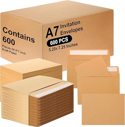 Chivertion Paquete de 600 tarjetas y sobres en blanco de 5 x 7 pulgadas, tarjetas de felicitación en blanco, sobres de papel de estraza para