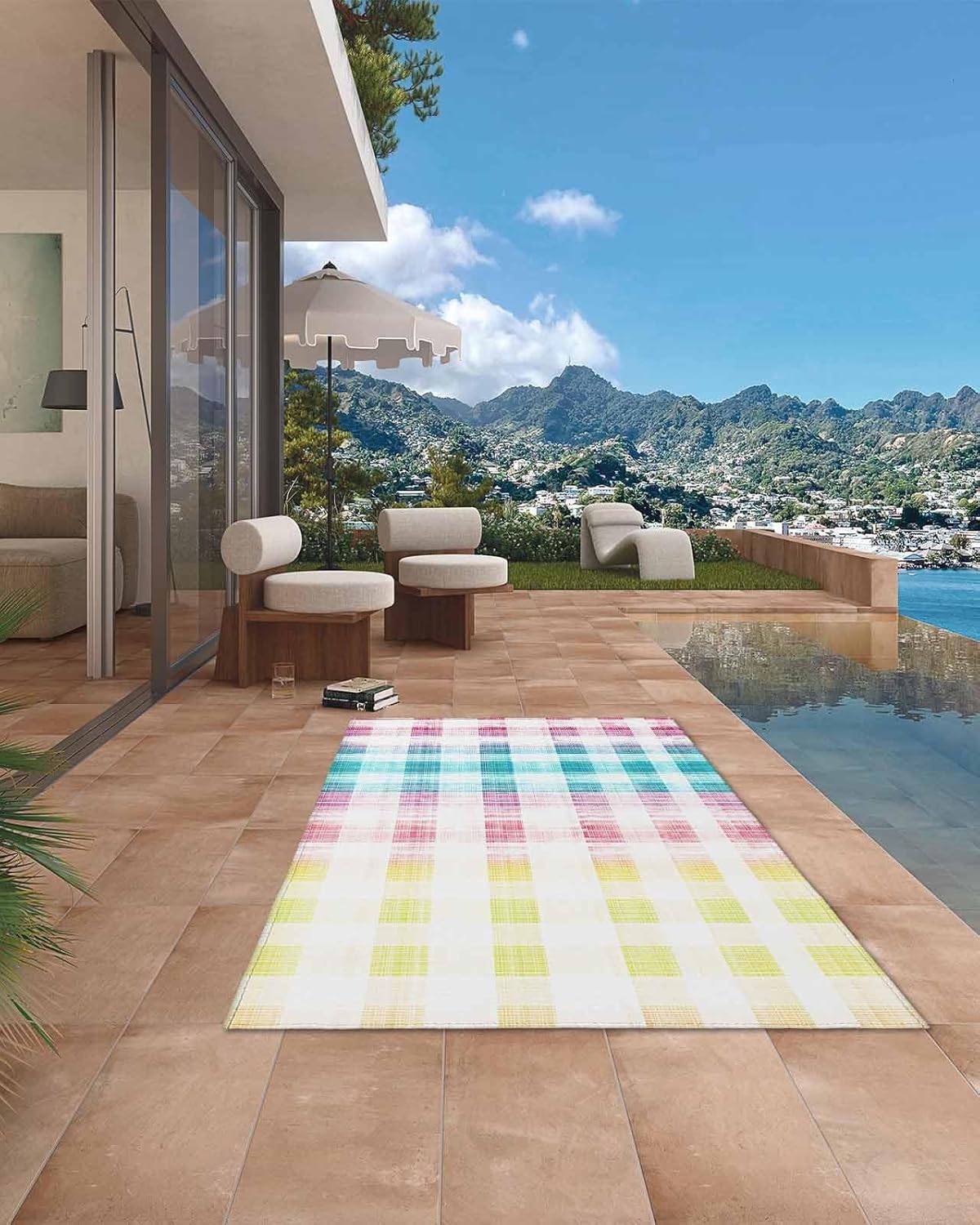 Easter Outdoor Rug 4x6 ft Buffalo Plaid Outdoor Large Area Rug Non Slip Rubber Easter Colorful Checkd Front Door Mat RV Rug Camping Carpet Patio Outdoor Rugs for Backyard Balcony Indoor Spring Decor