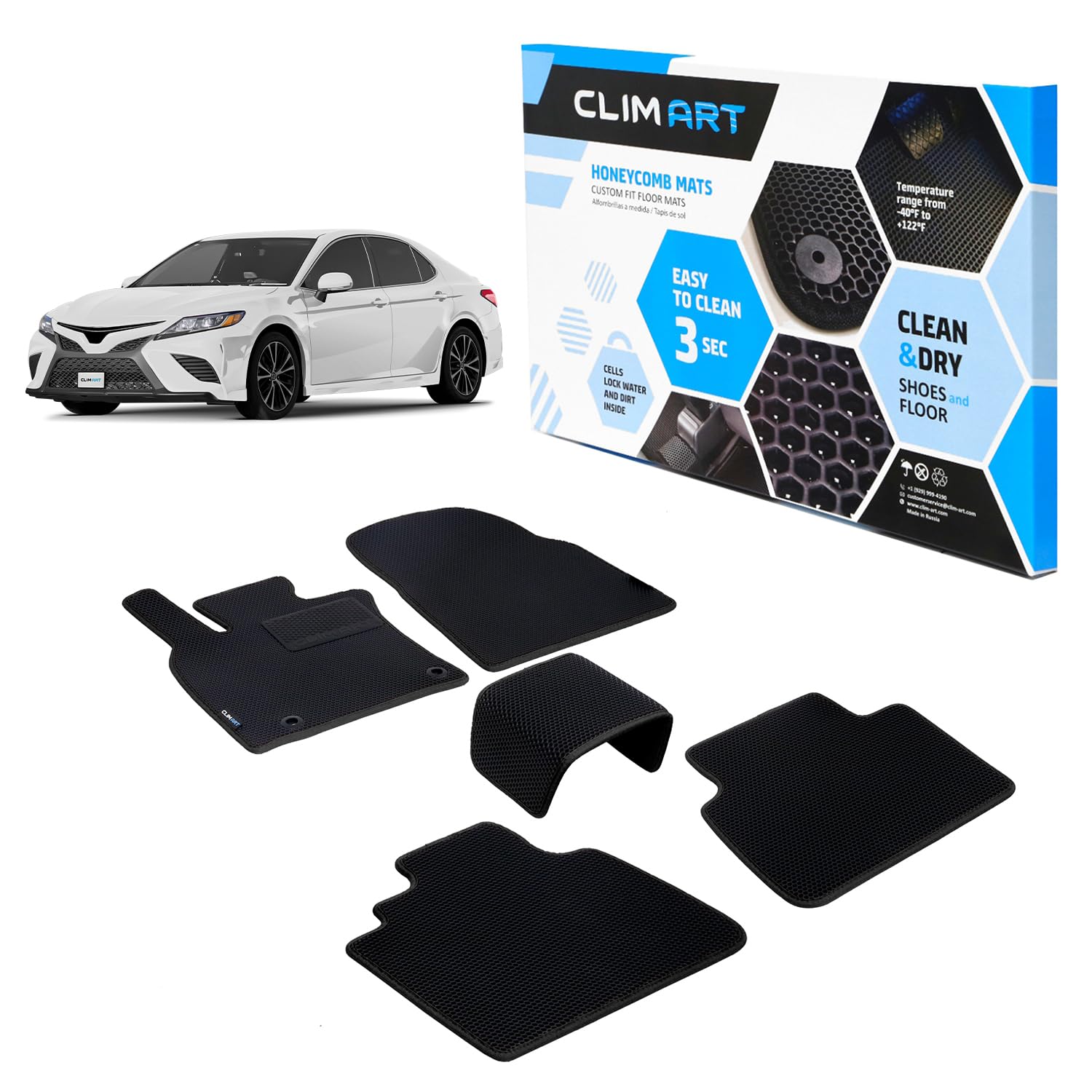 CLIM ART All-Weather Car Floor Mats Compatible with Toyota Camry 2018-2024, Custom-Fit Heavy-Duty Floor Liners for Cars & SUVs, Car Accessories for