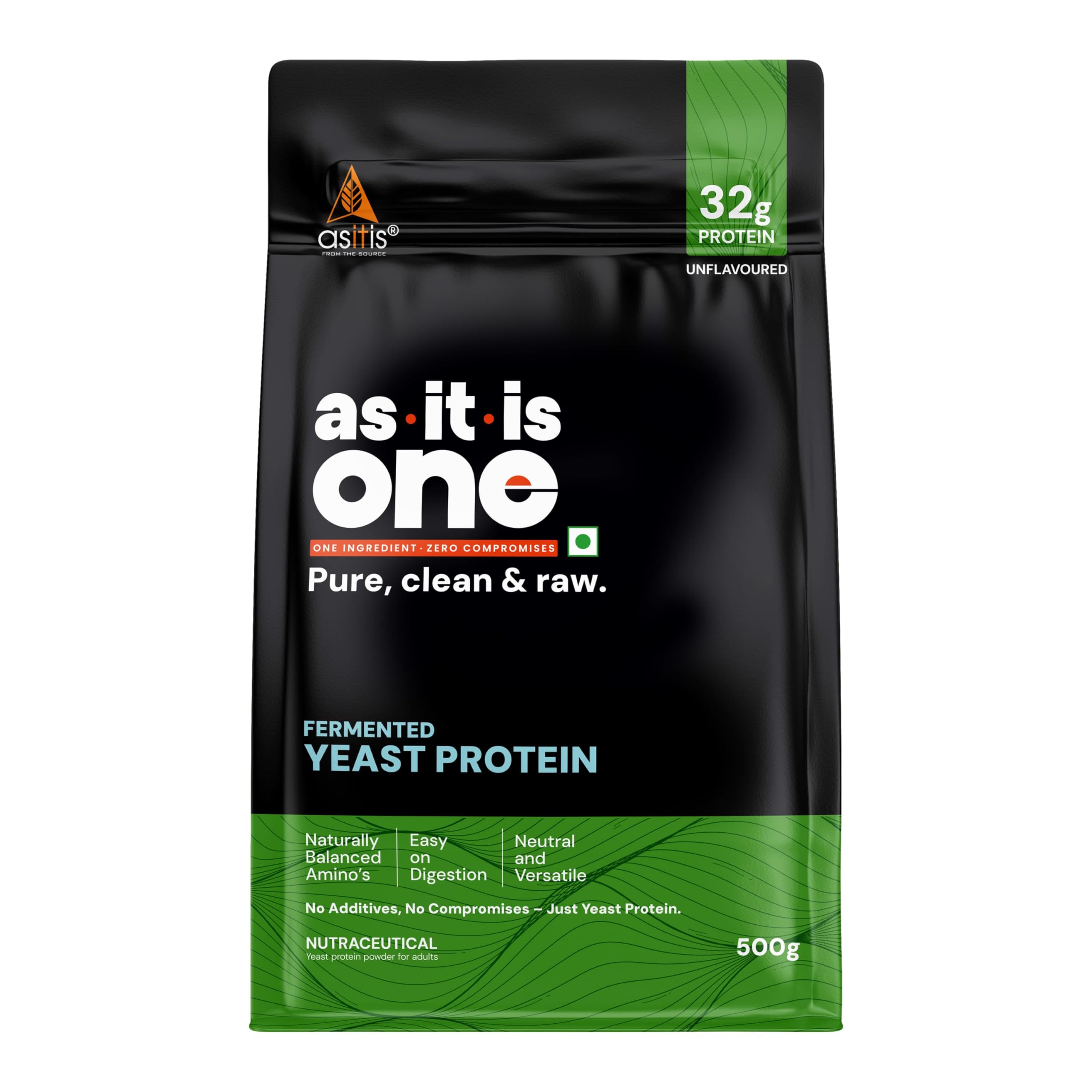 [BRSRGCQPPMIGKCA6] AS-IT-IS One Fermented Yeast Protein - Unflavoured, Unsweetened, 500g, Helps Muscle Protein Synthesis, Higher Absorption, No Bloat or Beany Note, Sustainable Choice for All Ages Adults