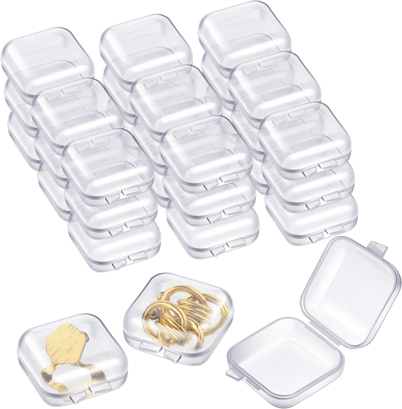 Chunful 100 Pack Mini Clear Plastic Jewelry Box Earring Organizers Small Storage Containers with Hinged Lid for Earrings Pearl Bracelets and Small Accessories
