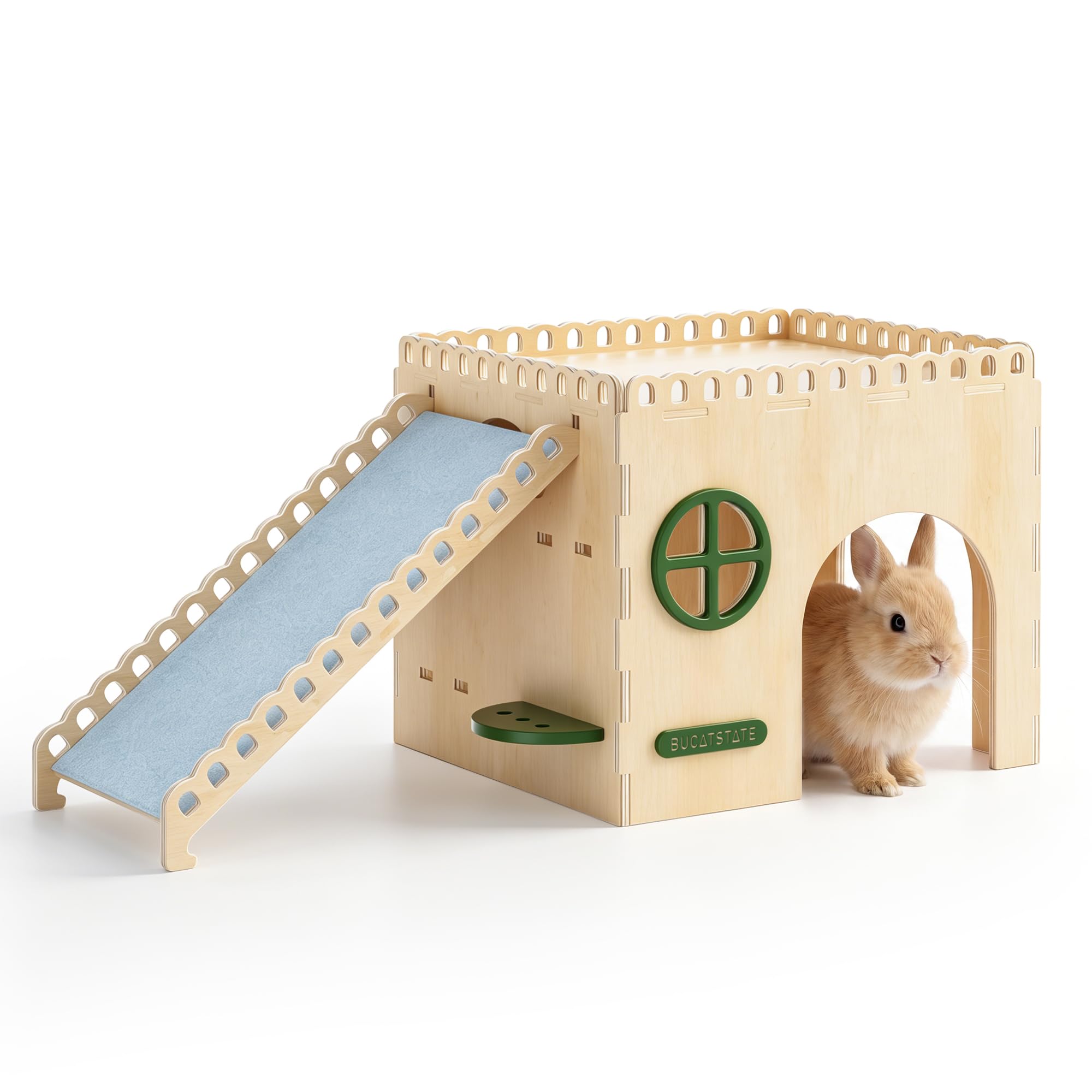 BUCATSTATE Wooden Rabbit Hideout Castle, Large Bunny House & Small Animal Toys