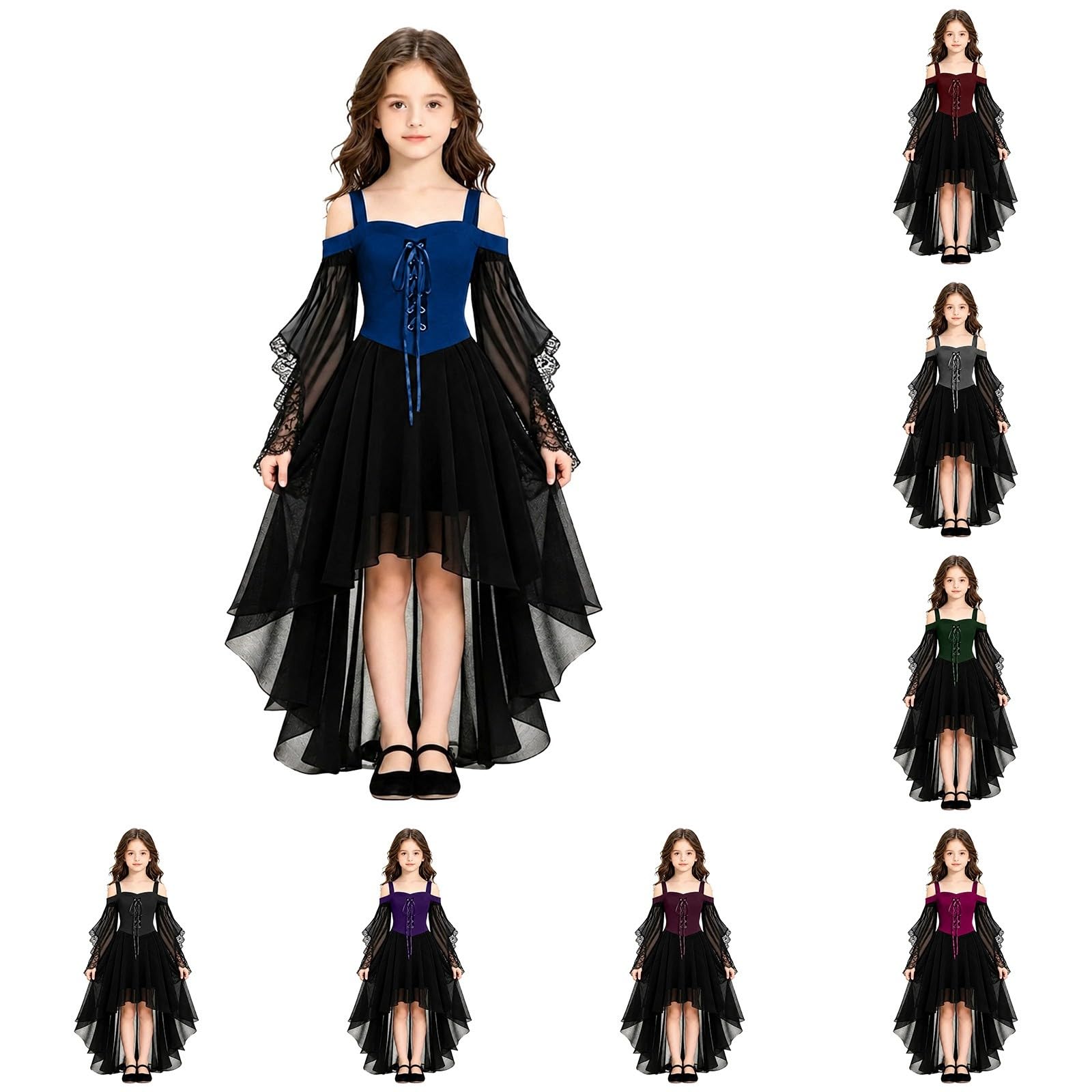 Halloween Vampire Dress Girls Gothic Kids Outfits Butterfly Sleeve Mesh Princess Dress Medieval Inspired Halloween Party Costume Cosplay for Age 7 To 13 Fairy Witch Dresses