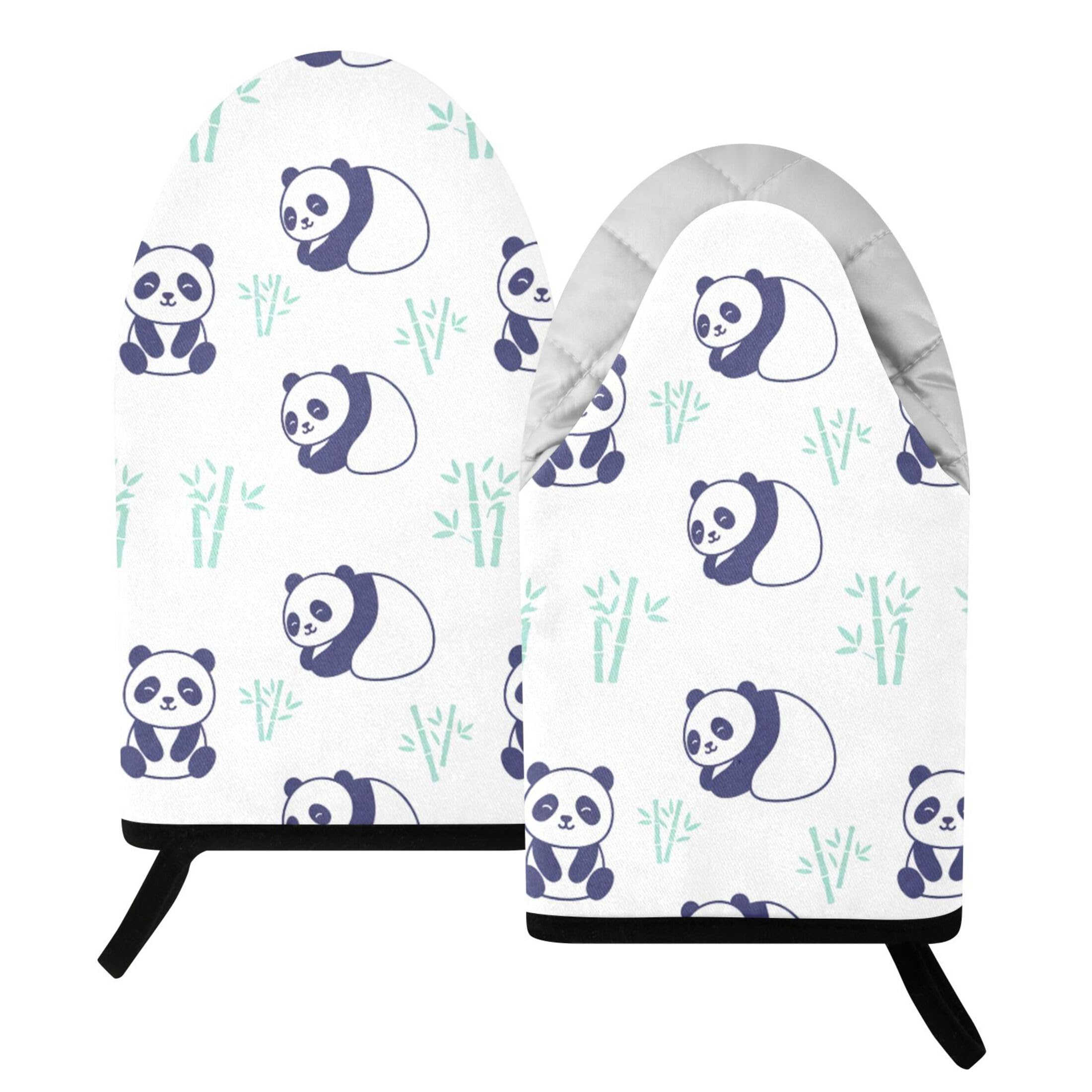 Fuauuyl Oven Mitts Heat Resistant Kitchen Gloves, Panda Classic Oven Gloves with Hanging Loop for Baking BBQ Cooking Grilling, 1 Pair, 9.5 in