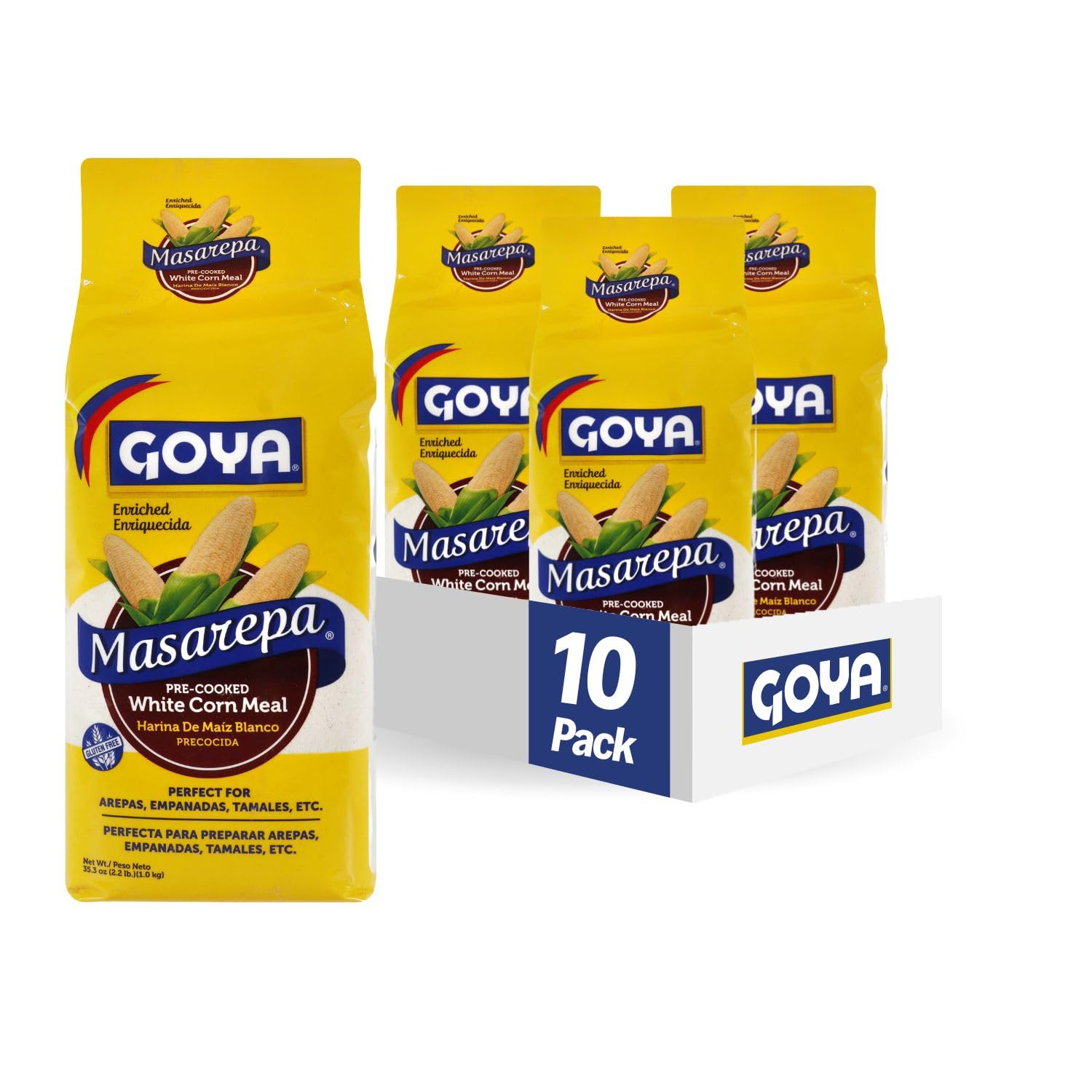 Goya Masarepa Pre-Cooked White Corn Meal, 35.2 Ounce (Pack of 10)