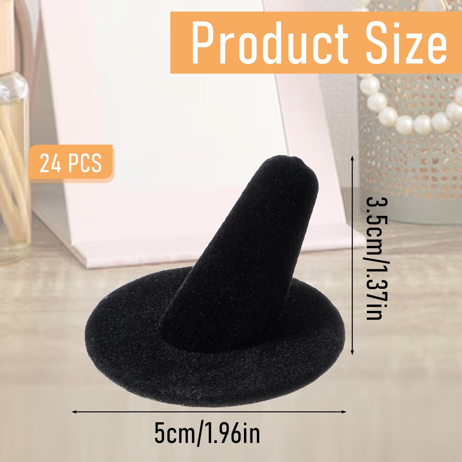 HOFURME 24 Pack Black Velvet Ring Display Holders - Premium Velvet Ring Holder Jewelry Organizer Stand for Retail Stores, Home, Exhibitions (Cardboard & Velvet)