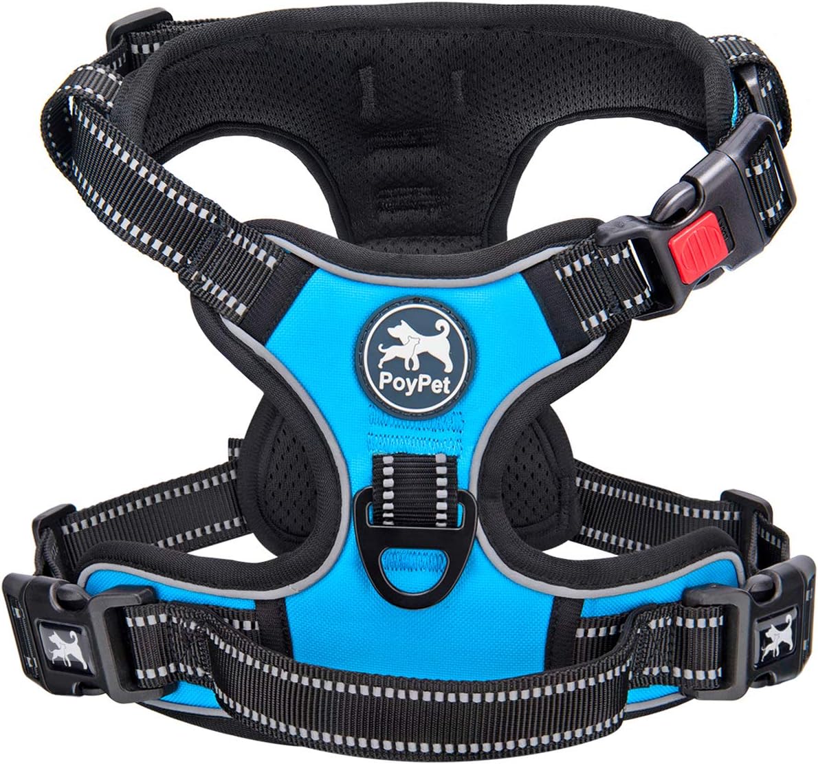 PoyPet No Pull Dog Harness, Reflective Vest Harness with 3 Buckles and Easy Control Handle(Blue,X-Large)