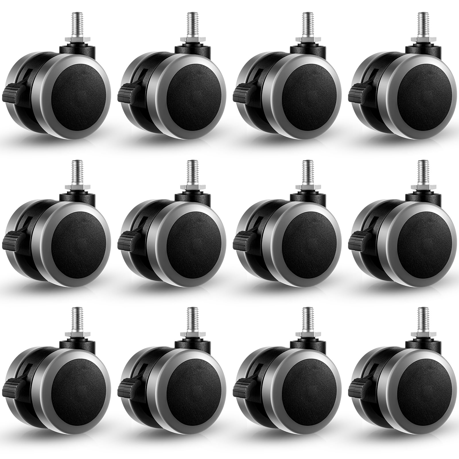 Photo 1 of Cinnvoice 12 Pcs M8 Threaded Casters Wheels, 2 Inch Swivel Office Chair Stem Caster with Locking Brake for Replacement, Heavy Duty Nylon Casters for Standing Mobile Desk Luggage Furniture Accessories