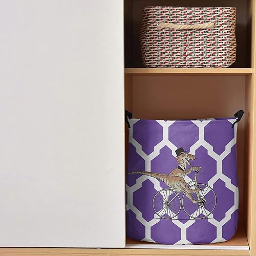 Miniatura 2 de Purple Dino-saur Laundry Basket, Collapsible Bag with Easy Carry Handles, Modern Geometric Morocco Lattice Waterproof Foldable Freestanding Hamper,