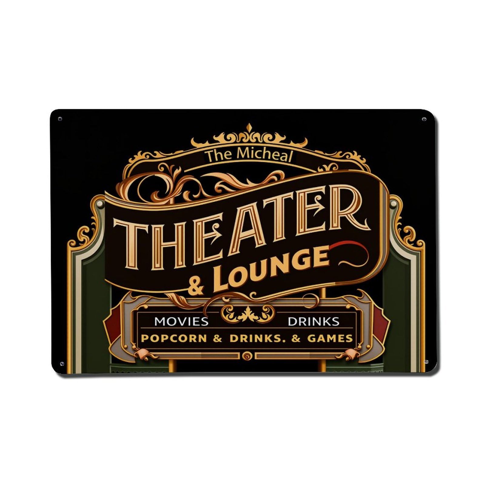 Theater Lounge Sign Art Design Tin Sign Vintage Metal Poster, Home Bar Garage Man Cave Cafe Indoor & Outdoor Wall Decoration 8x12Inches