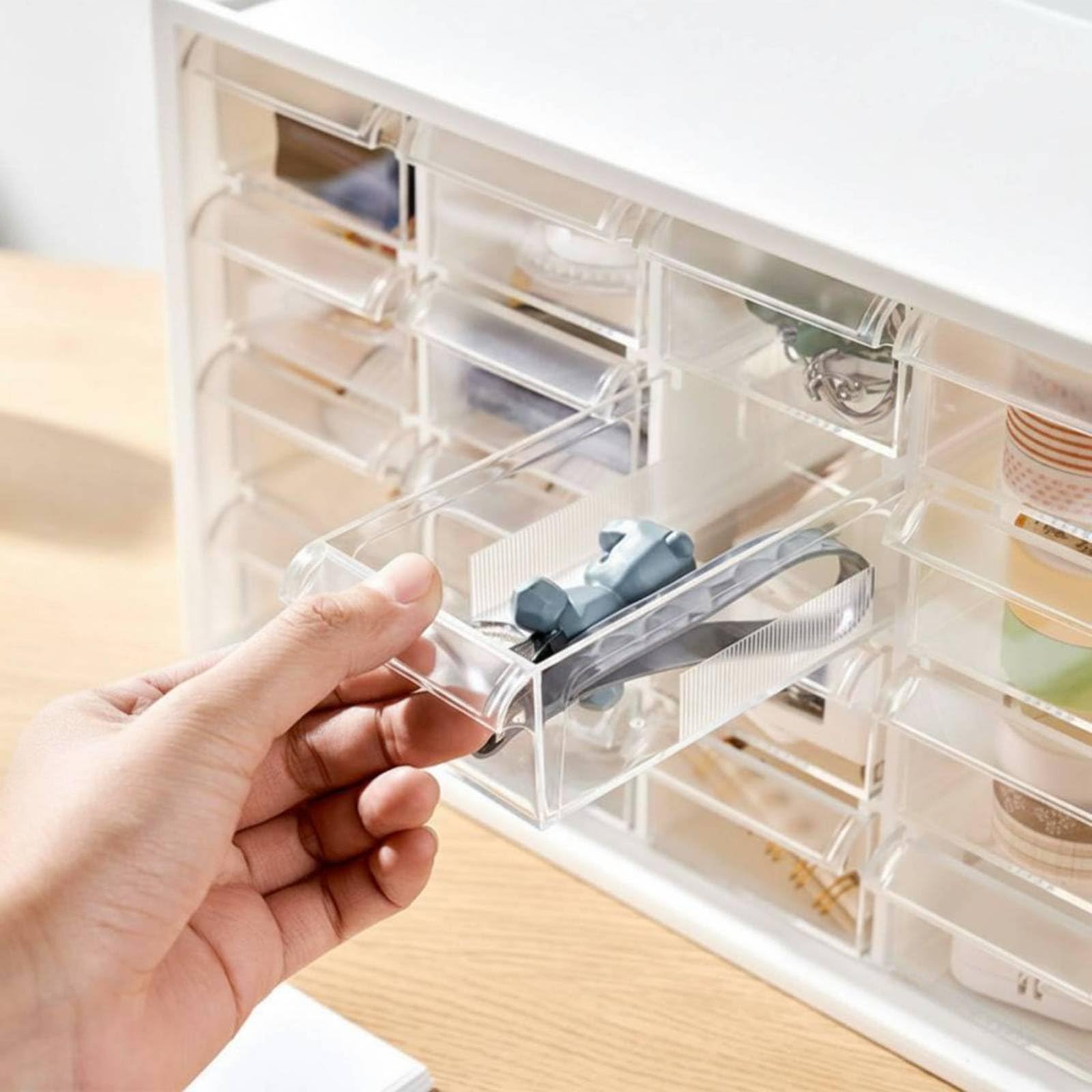 Scatola Portaoggetti a Cassetti Multifunzione Mini Cassettiera da Scrivania Multi-Scomparto Mobile Organizer da Scrivania per Ufficio, Studio, Bianco