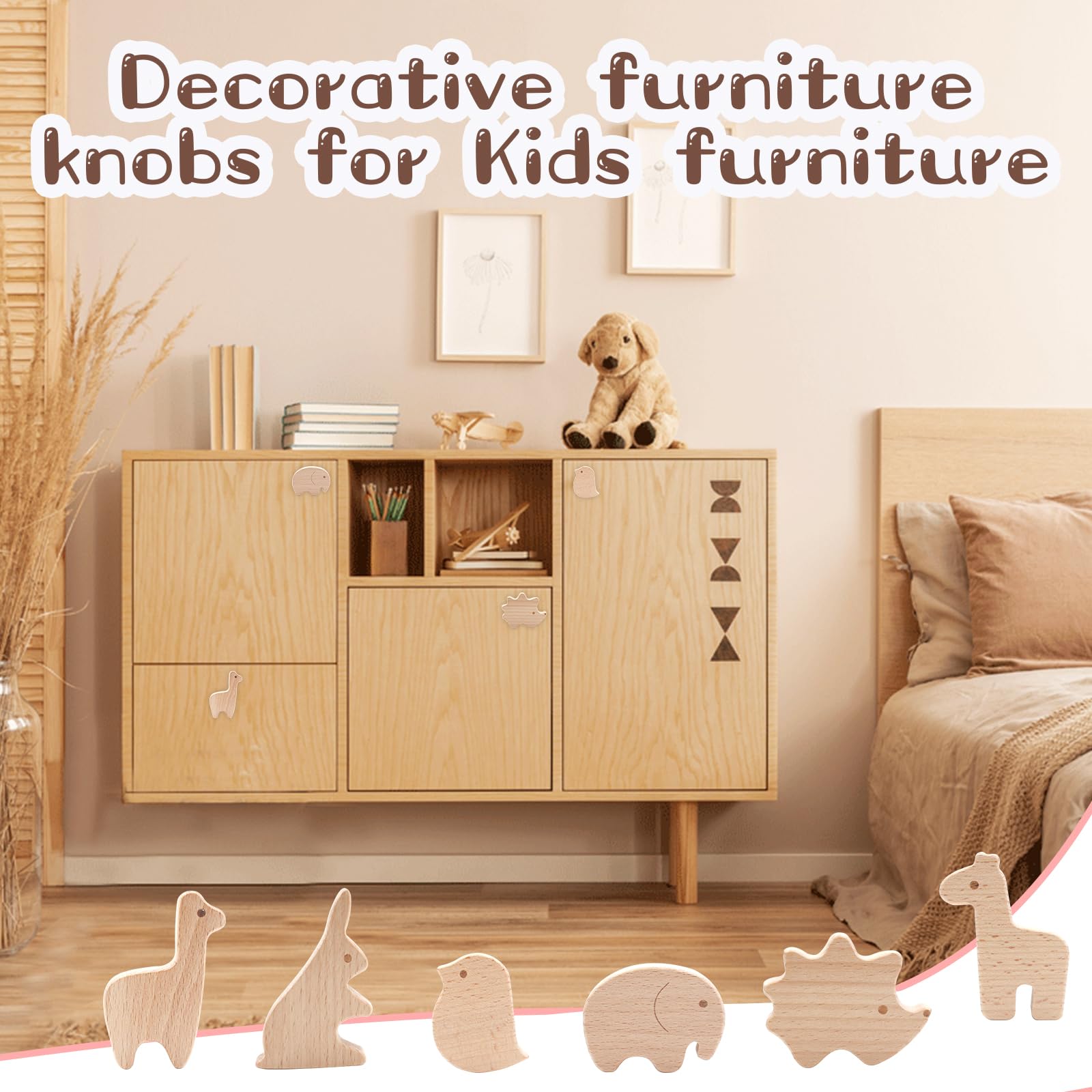 6 Stück Schrankknöpfe Holz fur Kinderzimmer, Möbelknöpfe Tierformen,Holzknöpfe Kommode mit Schrauben, Holz Schubladengriff, Holzgriffe für Schränke Türknöpfe für Kinder