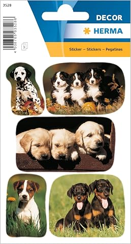 HERMA 3528 hayvan çıkartması, köpek yavrusu fotoğrafları (15 çıkartma, kağıt, mat) kendinden yapışkanlı, kalıcı yapışan motifli etiketler, kız ve erkek çocukları için, renkli