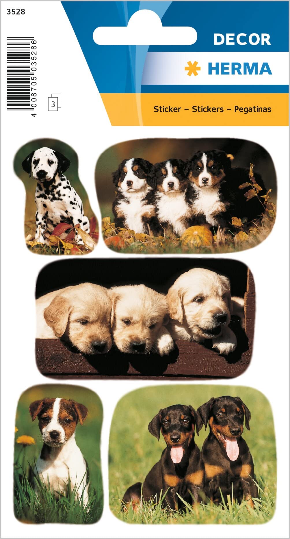 HERMA 3528 hayvan çıkartması, köpek yavrusu fotoğrafları (15 çıkartma, kağıt, mat) kendinden yapışkanlı, kalıcı yapışan motifli etiketler, kız ve erkek çocukları için, renkli