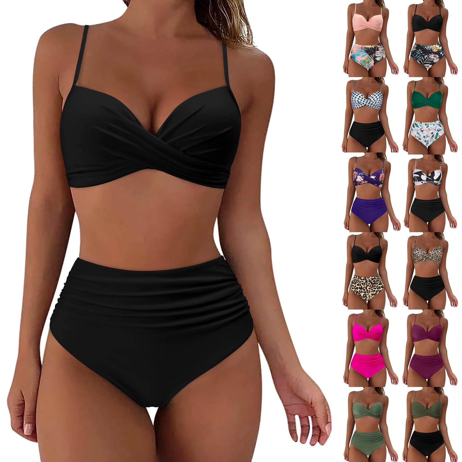 ZYPAINIY 2024 Verano de Playa bañadores Sexy Bikini Top y Braga Ajustable Bikinis Mujer Reductor Barriga Traje de Baño 2 Piezas Push Up Cuello en V con Relleno Conjuntos de Bikinis Mujer